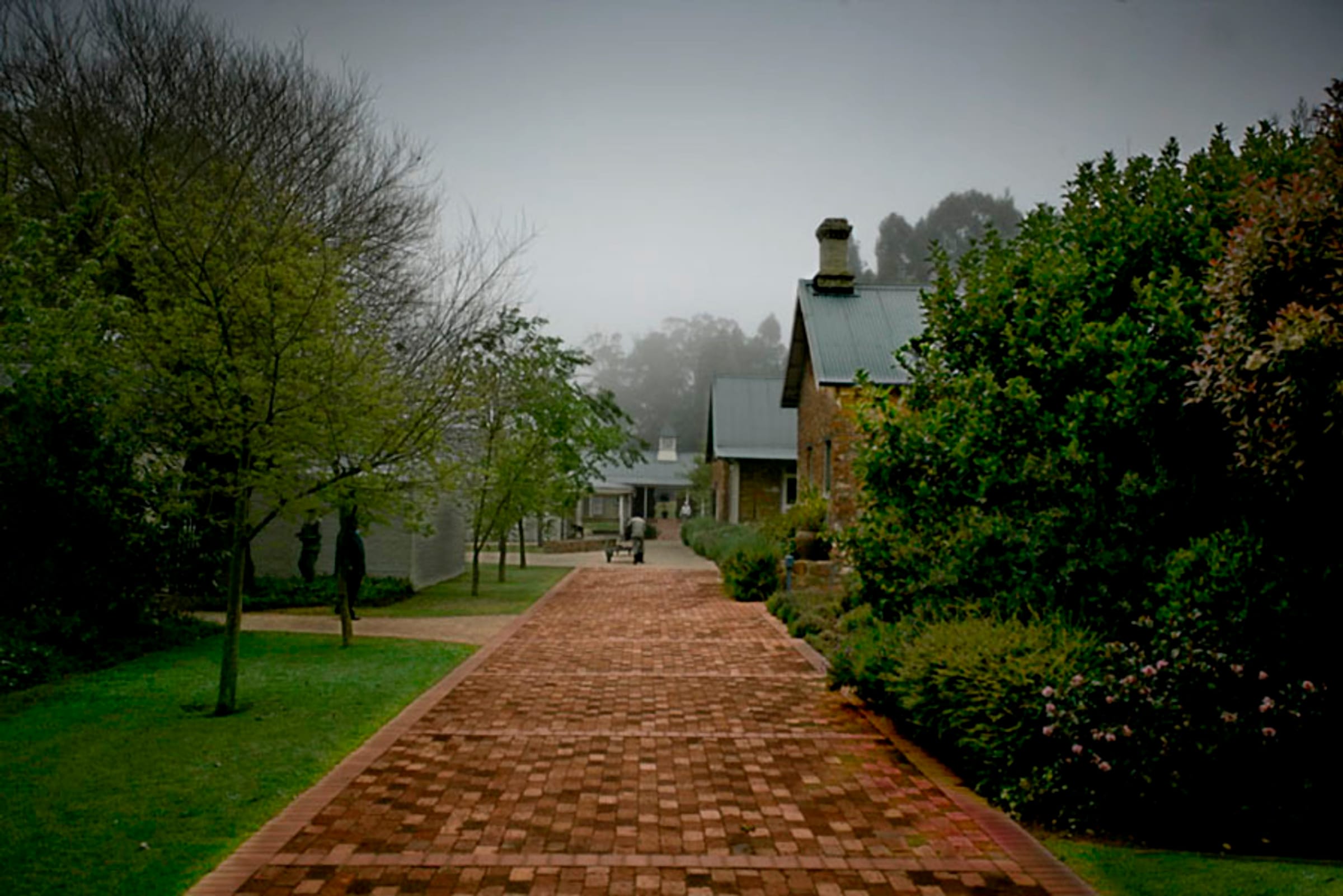 Fordoun — the misty brick pathway to the spa